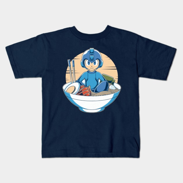 Blue Robot Ramen Kids T-Shirt by Alundrart